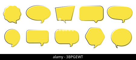 Set di icone a fumetto in varie forme che rappresentano comunicazione, dialogo, messaggio, commento, chat, conversazione e caselle di testo Illustrazione Vettoriale
