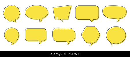Set di icone a fumetto in varie forme che rappresentano comunicazione, dialogo, messaggio, commento, chat, conversazione e caselle di testo Illustrazione Vettoriale