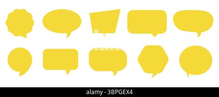 Set di icone a fumetto in varie forme che rappresentano comunicazione, dialogo, messaggio, commento, chat, conversazione e caselle di testo Illustrazione Vettoriale