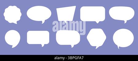 Set di icone a fumetto in varie forme che rappresentano comunicazione, dialogo, messaggio, commento, chat, conversazione e caselle di testo Illustrazione Vettoriale