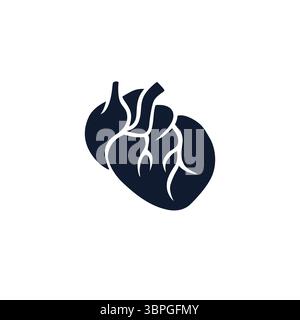 Icona a forma di cuore che raffigura una struttura anatomica semplificata con una silhouette nera minimalista Illustrazione Vettoriale