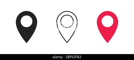Icone a forma di pin della mappa che rappresentano la posizione, la navigazione, l'indicatore, il GPS, la destinazione, posizione e geolocalizzazione per mappe e interfacce digitali Illustrazione Vettoriale