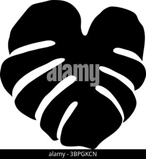 Vector audace silhouette nera di una foglia a forma di essenza monstera che cattura la delizia della flora tropicale con le sue iconiche fenestrazioni Illustrazione Vettoriale