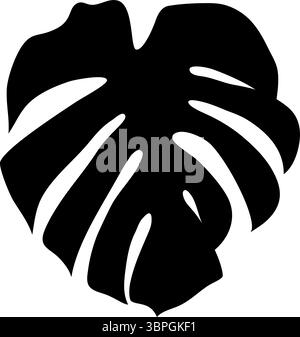 Vector audace silhouette esotica nera di una foglia di Monstera deliciosa, che cattura l'essenza della flora tropicale con le sue iconiche fenestrazioni Illustrazione Vettoriale