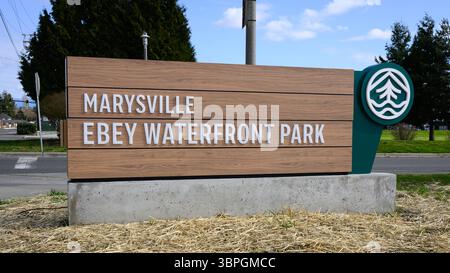 Marysville, Washington, USA - 7 marzo 2025; insegna con il logo al Marysville Ebey Waterfront Park nella contea di Snohomish Foto Stock