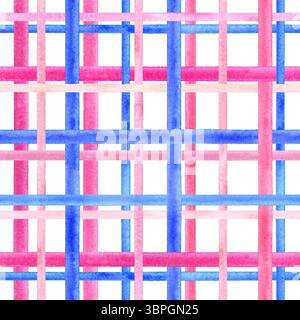 Motivo ad acquerello a quadri senza cuciture in tonalità rosa e blu con griglia dipinta a mano. Ideale per stampe di moda, tessuti, carta da imballaggio e surfa digitale Foto Stock