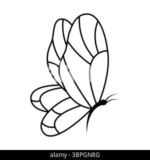 Illustrazione del profilo della farfalla. Due grandi ali superiori e due inferiori, ognuna decorata con sezioni lisce e curve che ricordano motivi naturali. Illustrazione Vettoriale