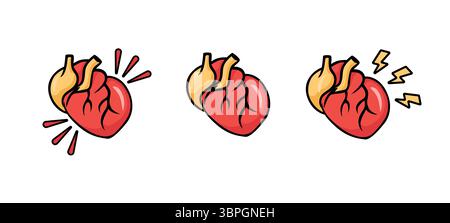 Icone a forma di cuore raffiguranti concetti di avvertenza e vibrazione con elementi di progettazione anatomici Illustrazione Vettoriale