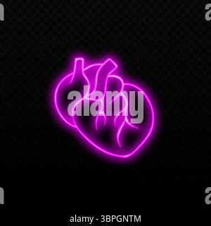 Insegna al neon a forma di cuore in rosa vivace con design anatomico che si illumina al buio Illustrazione Vettoriale