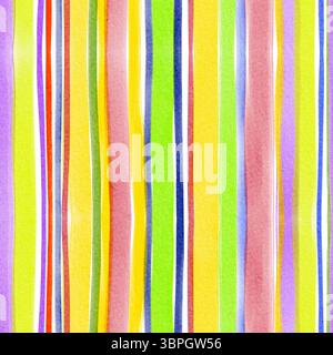 Motivo ad acquerello colorato a righe senza cuciture con linee astratte. Ideale per tessuti, carta da parati, rivestimenti e design di superfici. Trama disegnata a mano Foto Stock