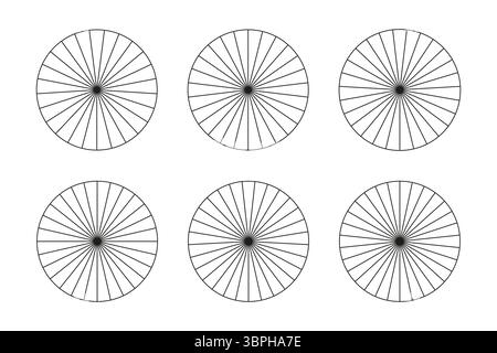 Raccolta di grafici segmentati isolati su sfondo bianco. Molti settori dividono il cerchio su parti uguali. Set di grafici a torta. Profilo Illustrazione Vettoriale