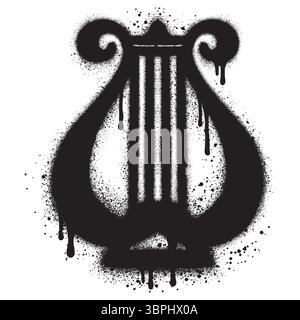 strumento musicale per arpa in stile graffiti con vernice spray nera. illustrazione vettoriale. Illustrazione Vettoriale