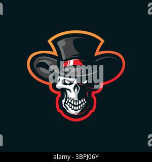 design vettoriale del logo della mascotte teschio con un moderno stile di illustrazione per la stampa di badge, emblemi e t shirt. illustrazione della testa del cranio. Illustrazione Vettoriale