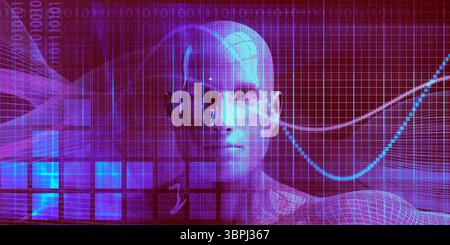 Futuristico ai Human Head e concetto di innovazione digitale Foto Stock