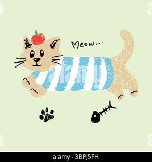 grazioso vettore gatto su sfondo a colori Illustrazione Vettoriale