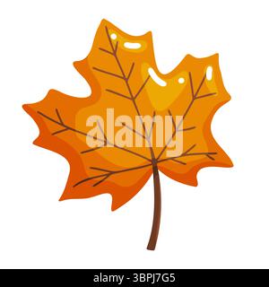 Classico disegno a doodle disegnato a mano di una foglia di acero arancione vibrante con venature distinte. Iconica opera d'arte digitale che cattura l'essenza dell'autunno, Illustrazione Vettoriale