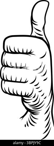 Illustrazione stile taglio a legna con pollice in alto Illustrazione Vettoriale