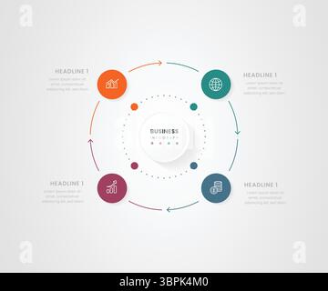 infografica di 4 sezioni sul cerchio aziendale che mostra i concetti principali dell'azienda Illustrazione Vettoriale