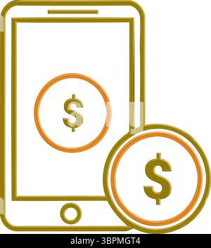 Icona del pagamento di denaro a cellulare - valuta del dollaro sullo smartphone Illustrazione Vettoriale