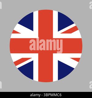 Bandiera del Regno Unito icona rotonda. Simbolo della bandiera del Regno Unito. Schema colore ufficiale. Bandiera britannica in cerchio. Pulsante circolare, banner. Segno nazionale. Vettore Illustrazione Vettoriale
