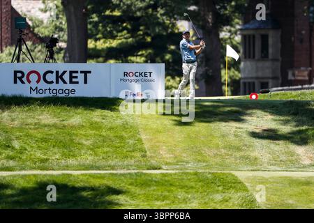 5 luglio 2020, Detroit, mi, USA: Kevin Kisner si mette a segno il 9° round del torneo di golf Rocket Mortgage Classic domenica 5 luglio 2020 al Detroit Golf Club di Detroit. (Immagine di credito: © TNS via cavo ZUMA) Foto Stock
