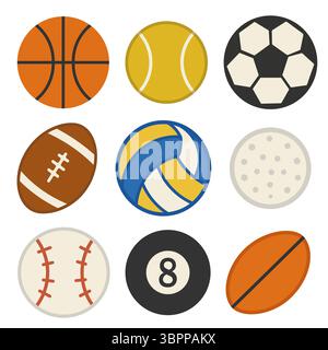 Varie palline sportive disposte a griglia Illustrazione Vettoriale