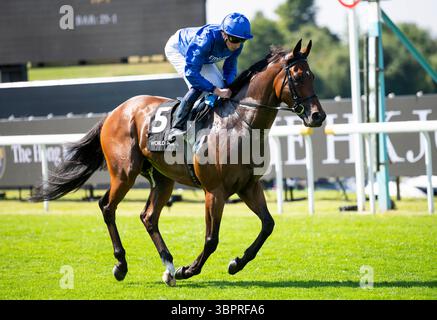 Incontro del Qatar Goodwood Festival 2024 all'ippodromo Goodwood, Chichester - William Buick sulla Noble Dynasty Foto Stock