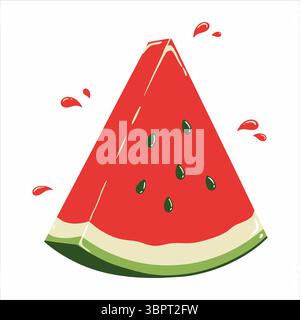Succosa fetta di anguria rossa con semi neri verde frutto Illustrazione Vettoriale
