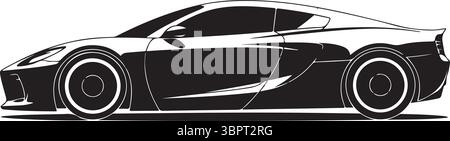 Elegante profilo nero per auto sportive in bianco e nero Illustrazione Vettoriale