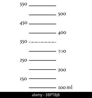 Scala 550 ml modello volume liquido. Dosatore, dalla caraffa alla preparazione della cottura. Illustrazione vettoriale semplice. Illustrazione Vettoriale