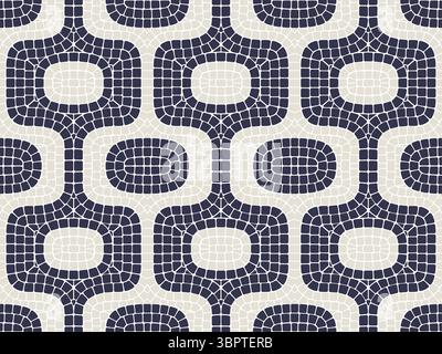 Design a mosaico a griglia, pavimentazione in pietra psichedelica senza cuciture in stile portoghese, moderno ornamento a mosaico op-art, vettore Illustrazione Vettoriale