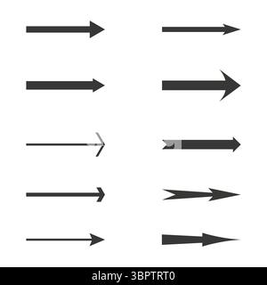Pacchetto di design freccia. Stili sottili e audaci. Silhouette moderne e piatte. Varie direzioni. Illustrazione Vettoriale