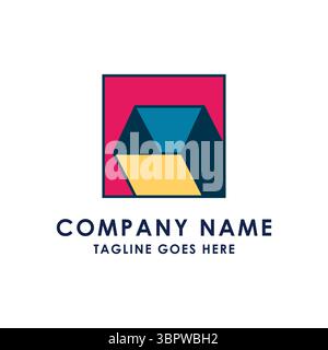 Scatola a cubo cubico geometrico colorato per contenitore o contenitore con logo Design Vector Illustrazione Vettoriale