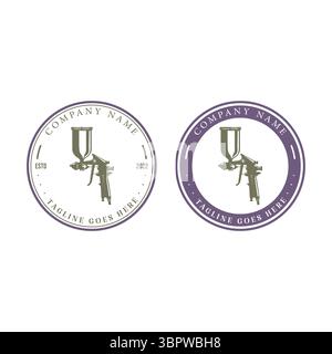 Pistola a spruzzo vintage retro o spazzola pneumatica per auto pittura badge Emblem Label Logo Design Vector Illustrazione Vettoriale