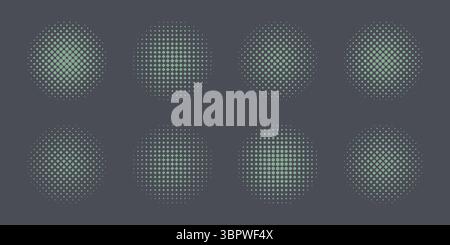 Cerchi in crescita a mezzaluna. Forme tonde tratteggiate, spruzzatura di punti lisci e mezzitoni sfondo a punti senza cuciture arti moderne Illustrazione Vettoriale