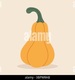 Zucca autunnale matura. Disegnato a mano. Illustrazione vettoriale in stile piatto. Illustrazione Vettoriale