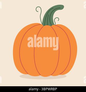 Zucca autunnale matura. Disegnato a mano. Illustrazione vettoriale in stile piatto. Illustrazione Vettoriale