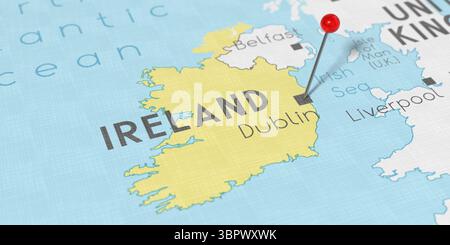 Irlanda, Dublino - premere il perno sulla mappa politica - illustrazione 3D. Foto Stock