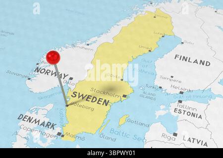 Svezia, Stoccolma - premi sulla mappa politica - illustrazione 3D. Foto Stock