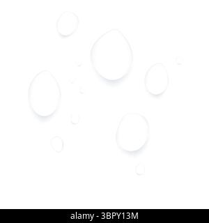 Vettore minimalista con gocce d'acqua trasparenti realistiche su sfondo bianco. Ideale per cosmetici, spa, idratazione o design pulito. Illustrazione Vettoriale