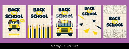 Ampia raccolta di poster Back to School con Education Elements Vector. Illustrazione Vettoriale