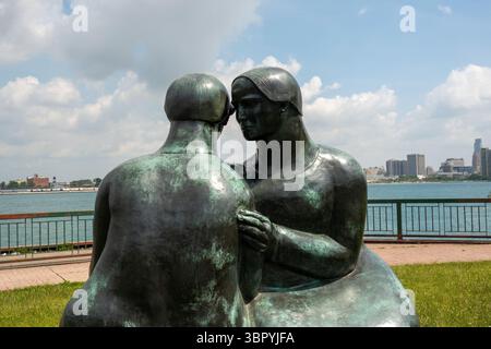 Parco di sculture Windsor lungo il fiume Detroit nell'Ontario Canada Foto Stock