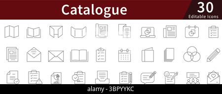 Icone di riga modificabili del catalogo impostate per i concetti elenco prodotti, inventario e pubblicazione digitale Illustrazione Vettoriale