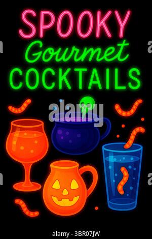 Poster di Halloween dipinto a mano - oggetti in stile acquerello Foto Stock