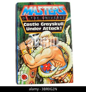 Fotografia dell'edizione Ladybird di He-Man, Masters of the Universe - Castle Greyskull sotto attacco. Configurazione studio. Copertina del libro usata su sfondo bianco Foto Stock
