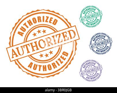 Un timbro di approvazione ufficiale, set Vector Grunge Rubber Badge verificato Illustrazione Vettoriale