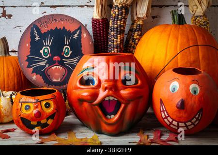 Happy Pumpkins ancora vita Foto Stock