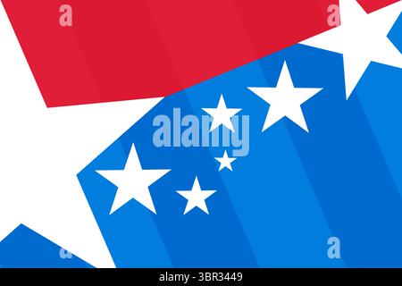 Le stelle bianche brillano attraverso le forme rosse e blu in un tema patriottico dal design piatto Foto Stock