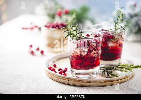 Bevanda rinfrescante con mirtilli rossi e rosmarino su sfondo bianco Foto Stock