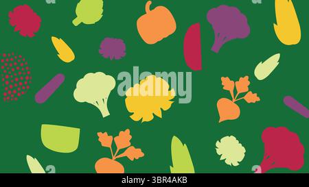 Icone di verdure fresche su sfondo verde scuro Illustrazione Vettoriale